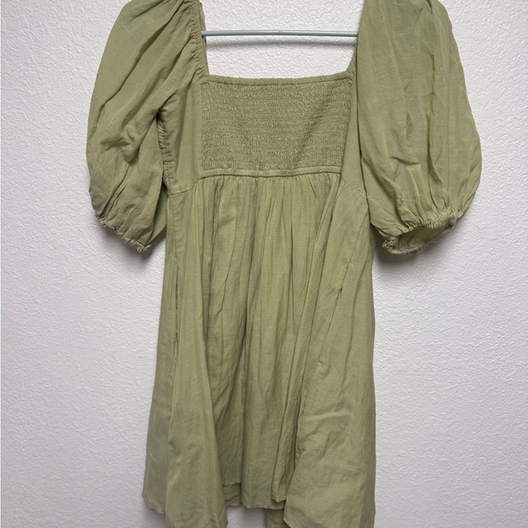 Abercrombie & Fitch Sage Green Puff Sleeve Smocked Mini Dress XS - Picture 7 of 9
